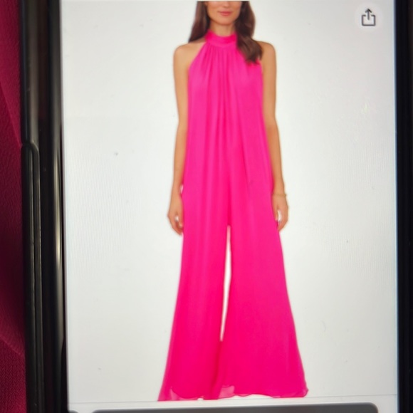 NEW Vince Camuto Women Halter Pleated Jumpsuit Large Pomegranate Pink NEW BNWT - Picture 1 of 10